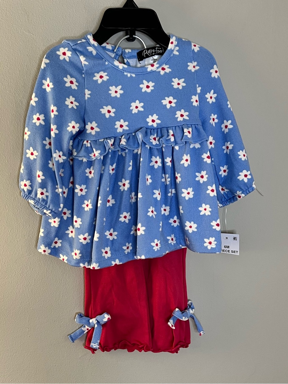 Rare-Too Infant Top in Light Blue with White Daisy Print long pants in pink